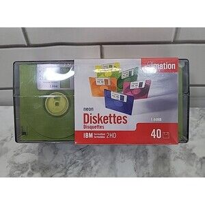 Imation Neon Diskettes 40 Pack IBM 2HD 3.5" Floppy Disks with Case SEALED NEW